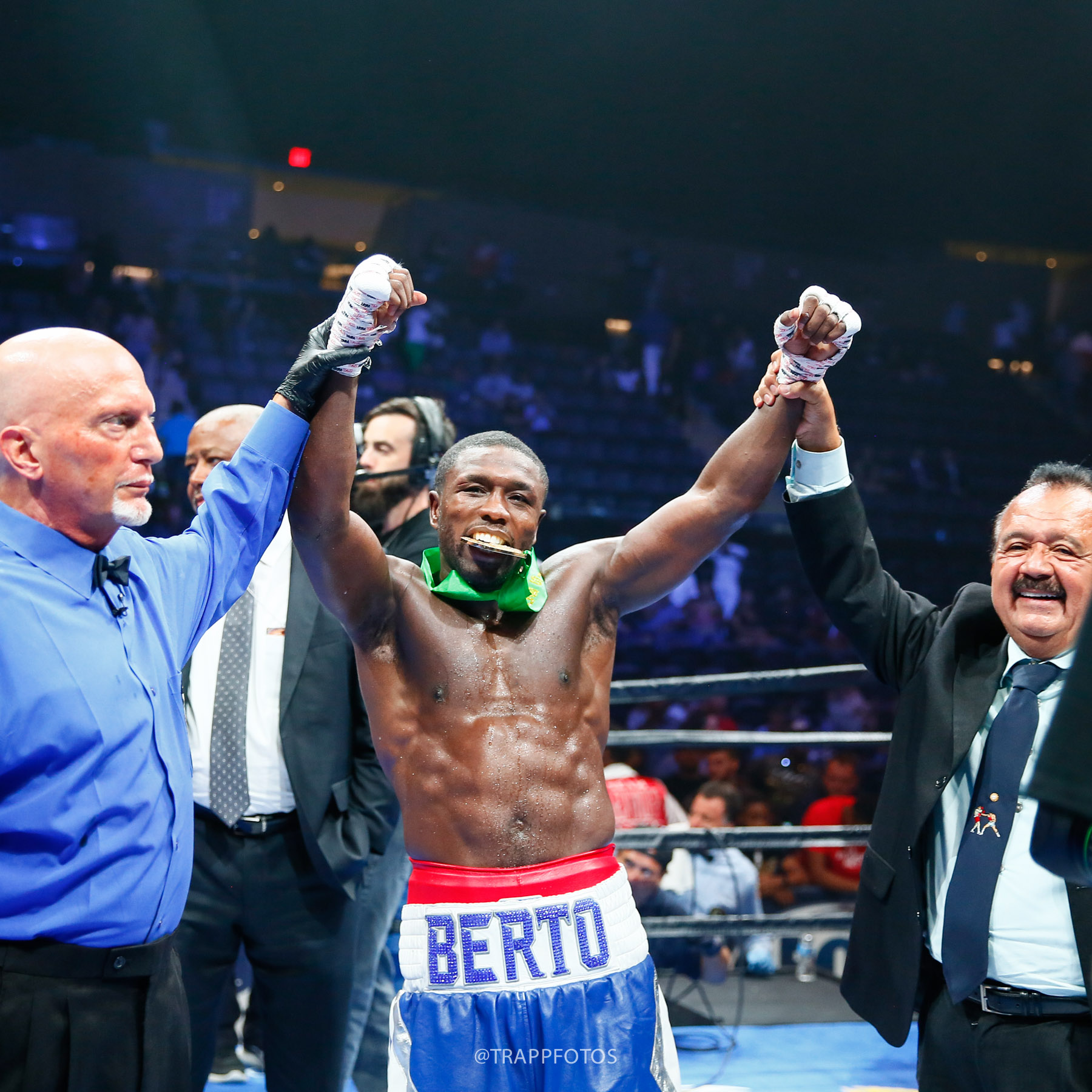 Andre Berto celebrating victory in the ring