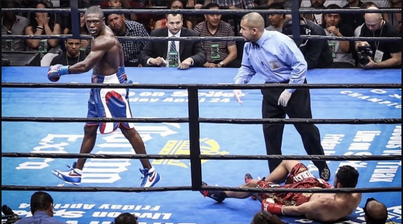 Andre Berto scoring a knockdown on fight night